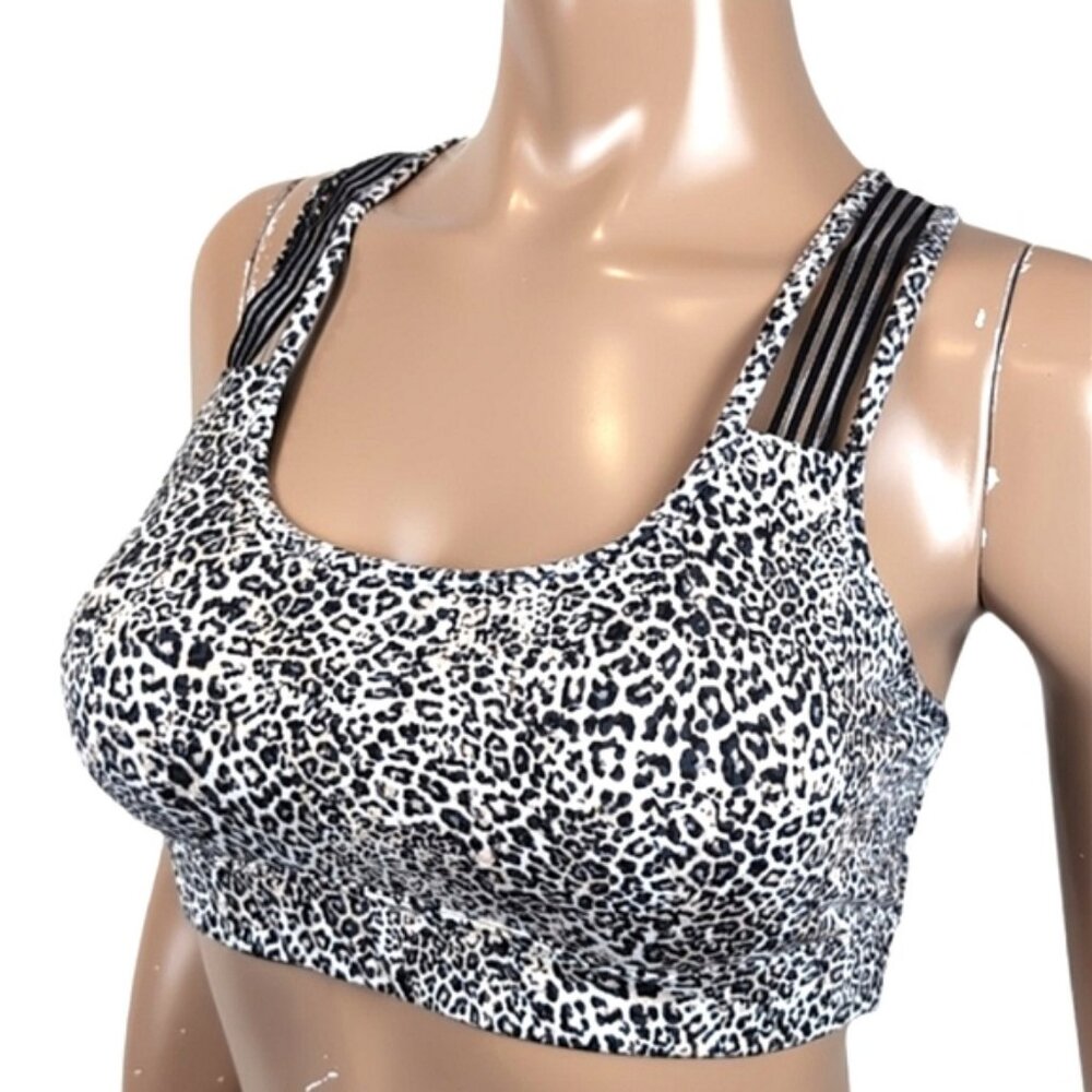 Victoria Sport So Strappy Sports Bra Wireless Mesh Padded Leopard Black Medium